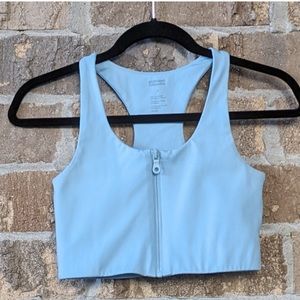 Girlfriend Collective Pale Blue Sky Zip Front Paloma Bra Size Small